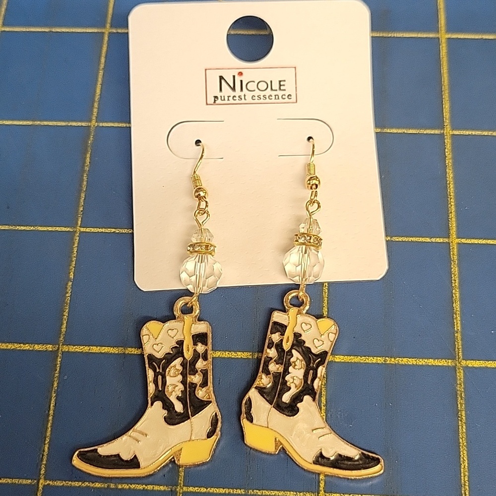 Nicole Purest Essence Enamel Cowboy Boot Drop Earrings NWT